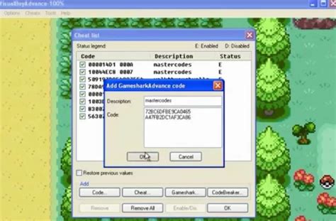 pokemon fire red cheat codes for emulator.